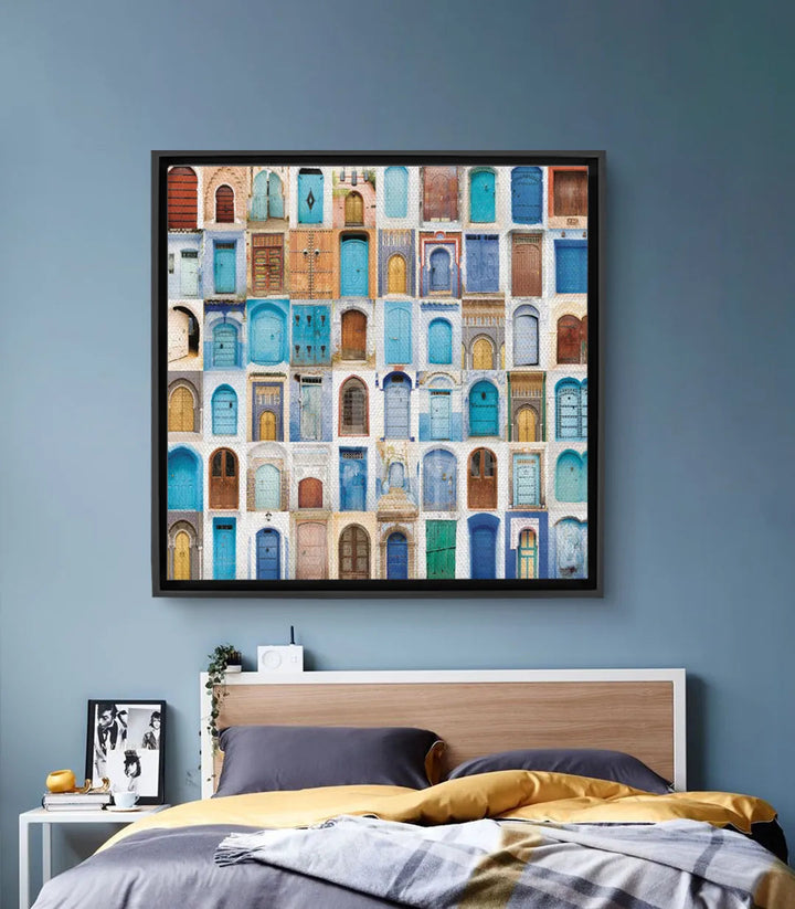 Tableau Moroccan Doors — collage portes marocaines colorées bleu turquoise Massinart
