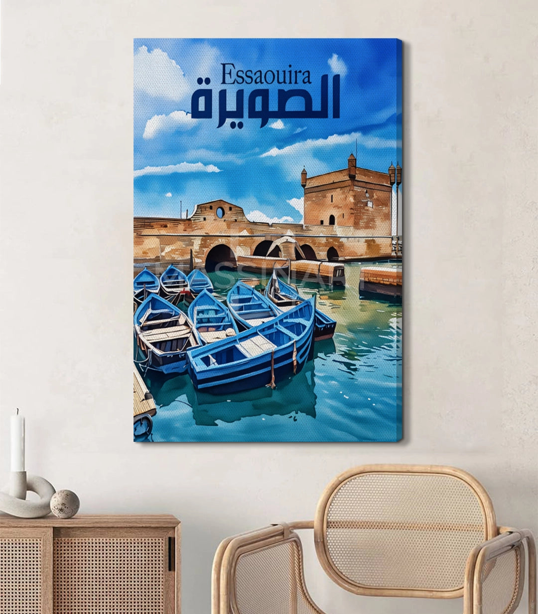 Tableau mur bateaux bleus port marocain Massinart