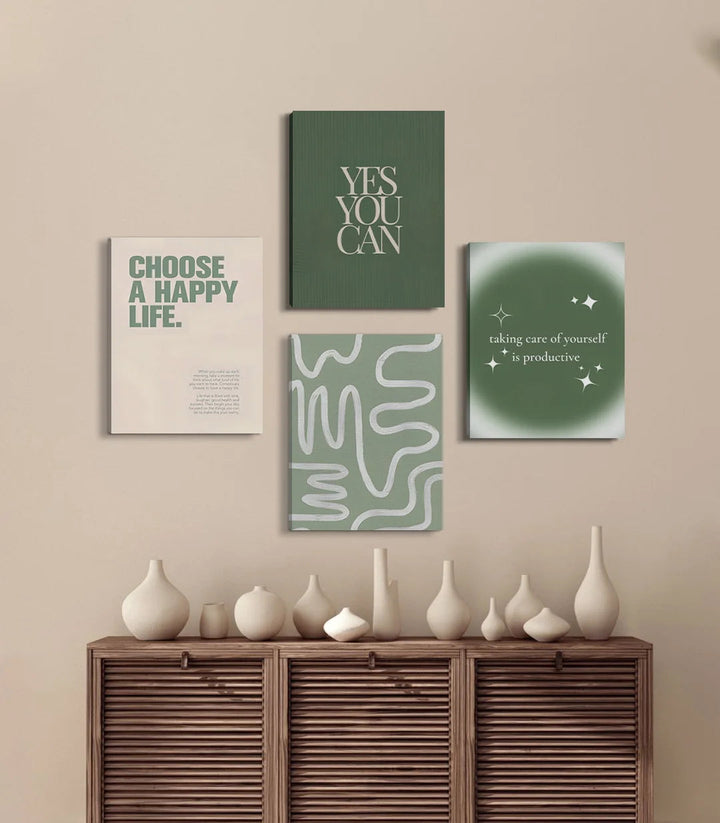 Tableau mur de cadre Push Forward - affirmations positives vert et beige Massinart