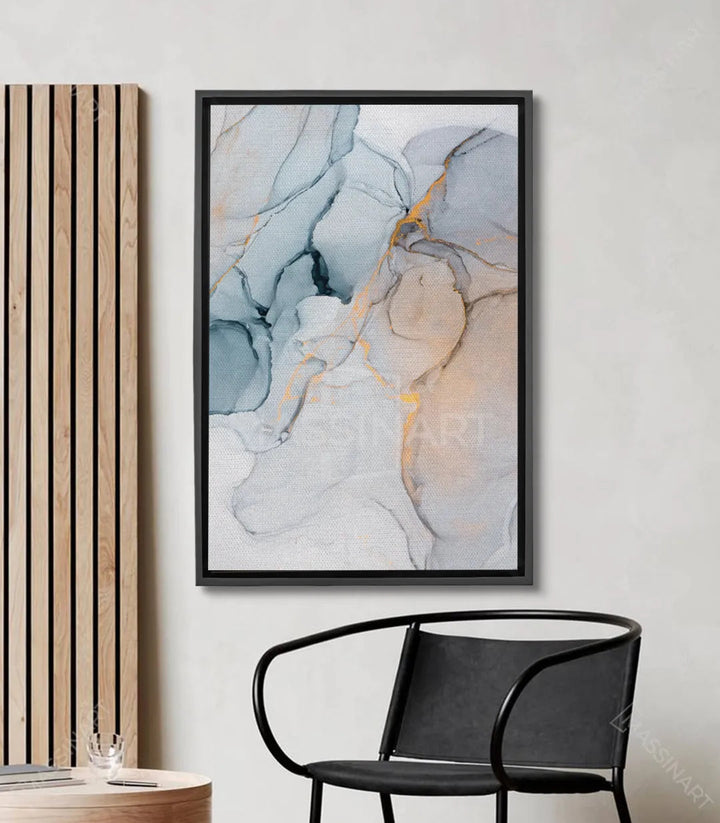 Tableau Ocean Marble abstrait — marbre bleu, beige et doré avec veines fluides Massinart
