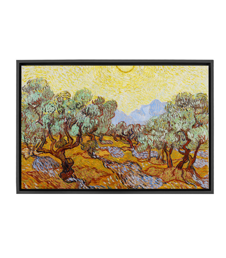 Tableau Olive Trees paysage expressionniste aux oliviers tortueux, ciel jaune et montagne bleue — Massinart