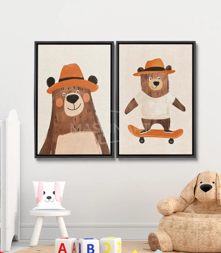 Tableau ours cowboy chapeau orange diptyque Massinart