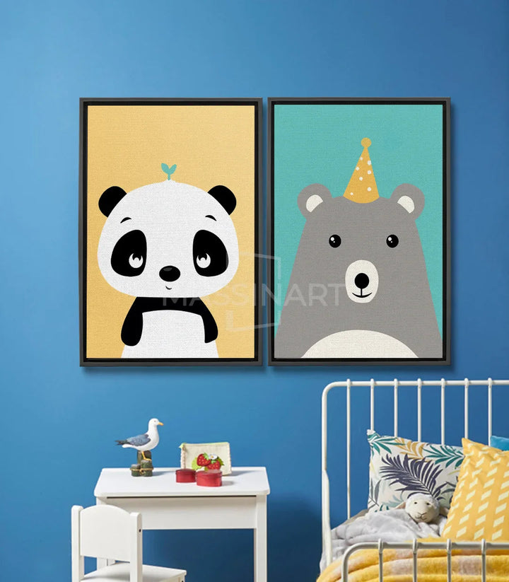 Tableau Panda and Bea diptyque — panda blanc et ours gris mignon — Massinart