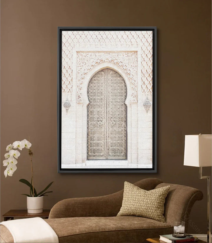 Tableau porte marocaine blanc beige avec arche et zellige Massinart
