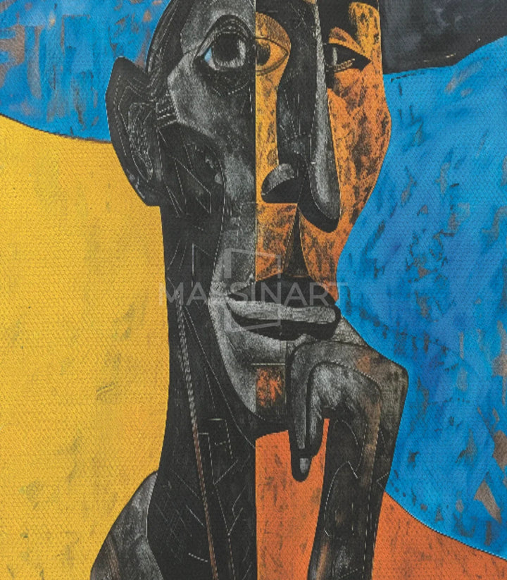 Tableau portrait cubiste Perhaps Massinart — contexte bureau créatif