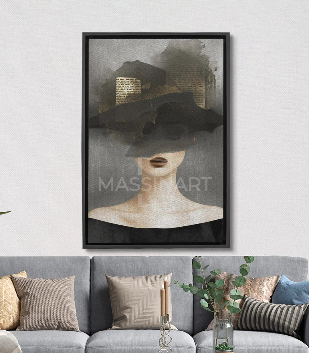 Tableau portrait feminin double exposition - silhouette avec architecture urbaine Massinart