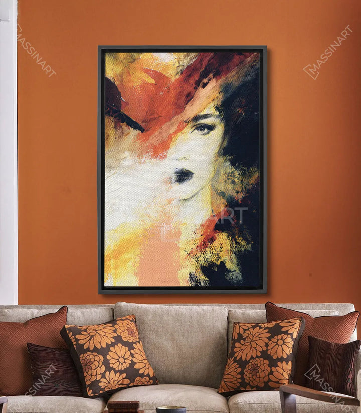 Tableau portrait femme expressionniste, terracotta et jaune, Massinart
