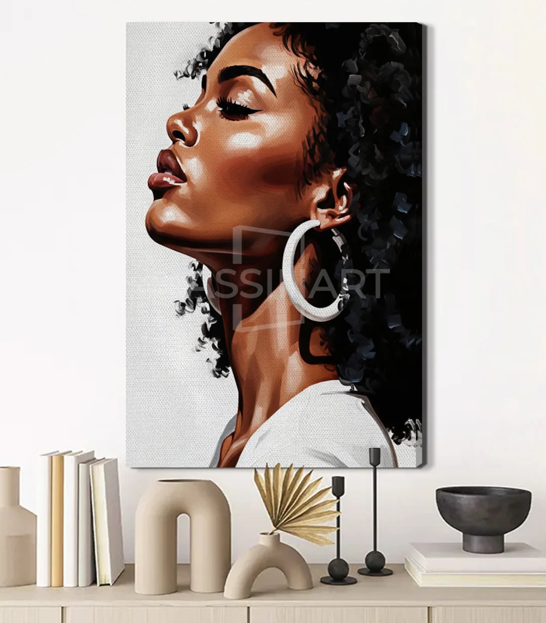 Tableau portrait femme fleurs noires chambre à coucher Massinart
