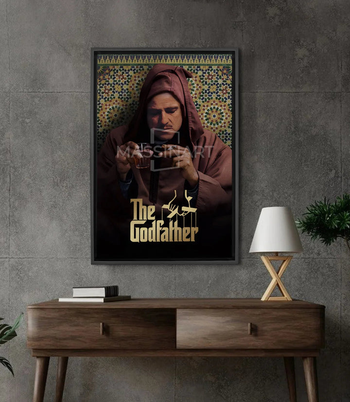 Tableau portrait homme djellaba bordeaux zellige marocain Massinart