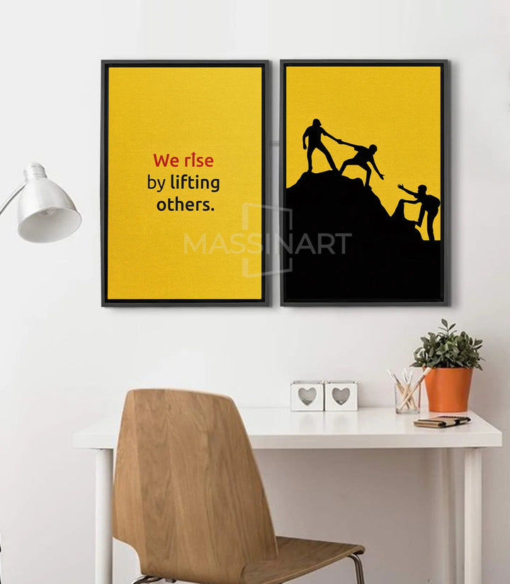 Tableau Push Upward diptyque — citation jaune et noir Massinart