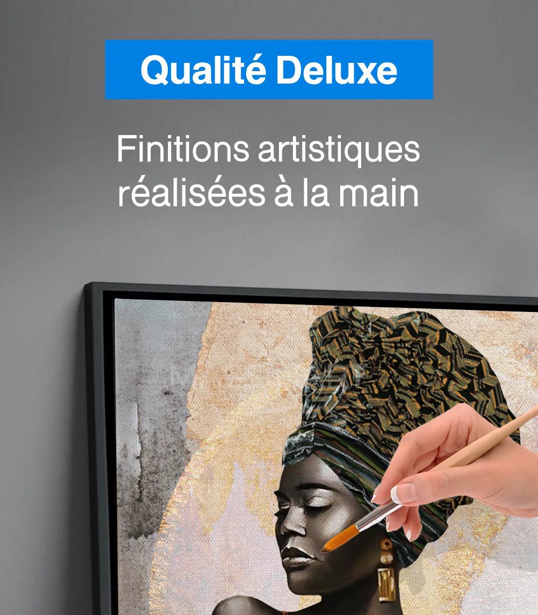 Tableau reine africaine vertical décoration intérieur salon doré Massinart
