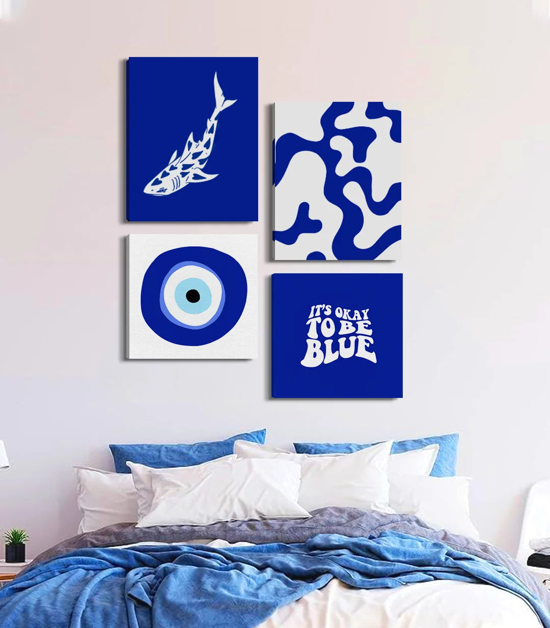 Tableau requin blanc minimaliste fond bleu marine Massinart