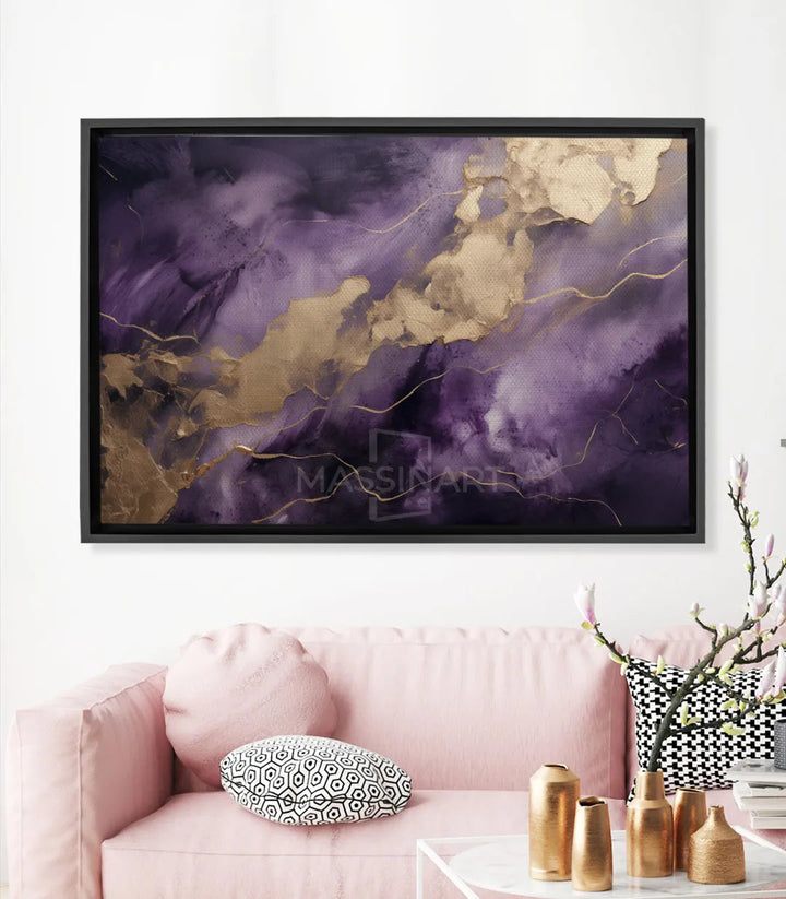 Tableau Royal Elegance abstrait marbre mauve doré Massinart