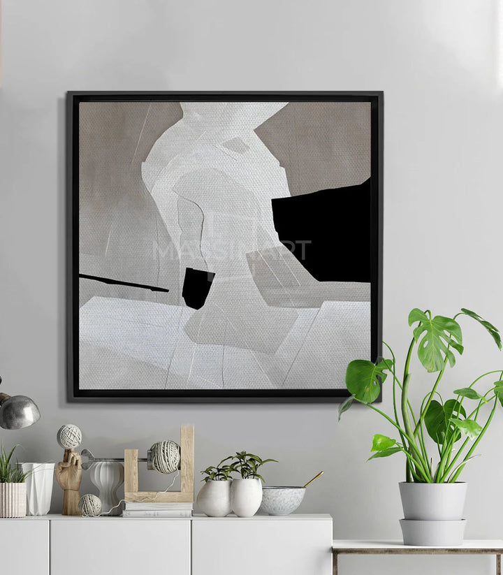 Tableau Shadow Drift abstrait géométrique, formes blanc noir taupe — Massinart