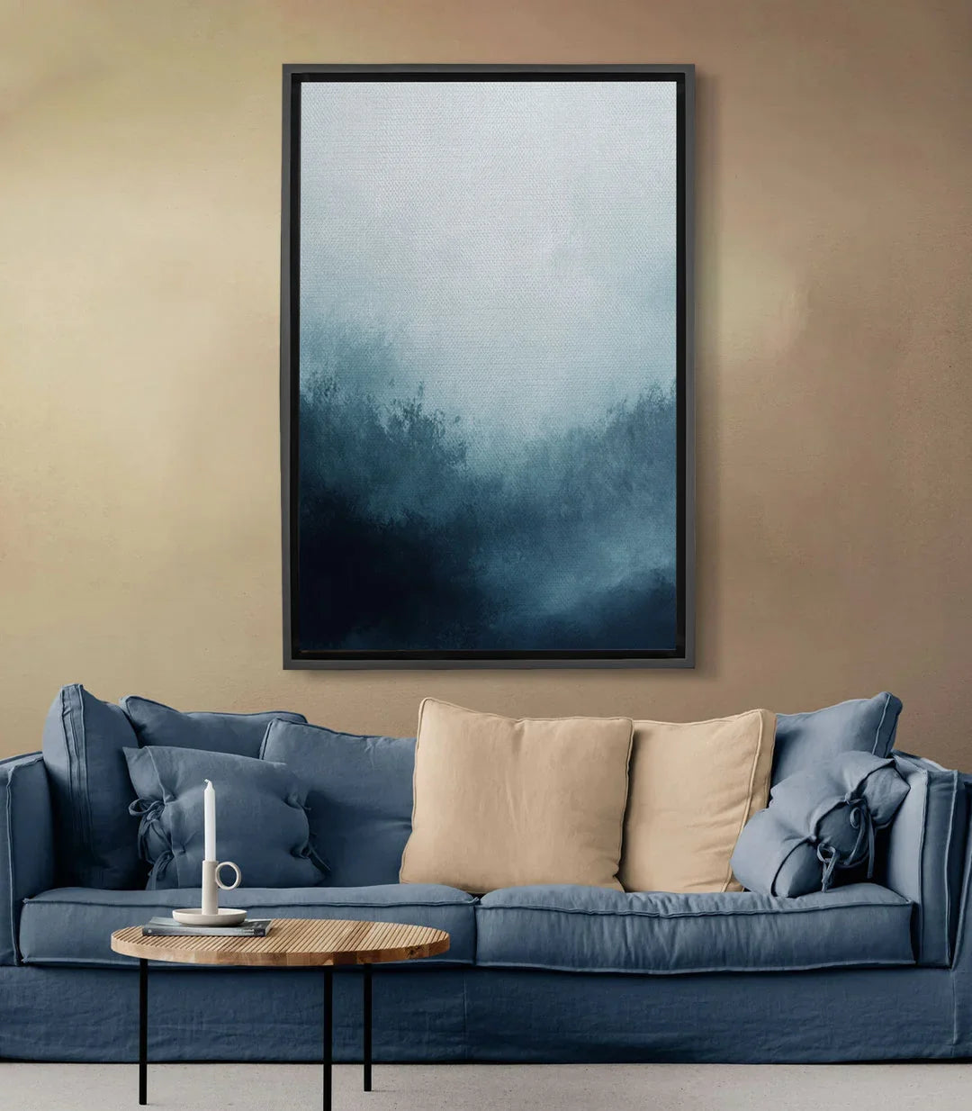 Tableau Silent Drift paysage brumeux abstrait bleu et blanc Massinart