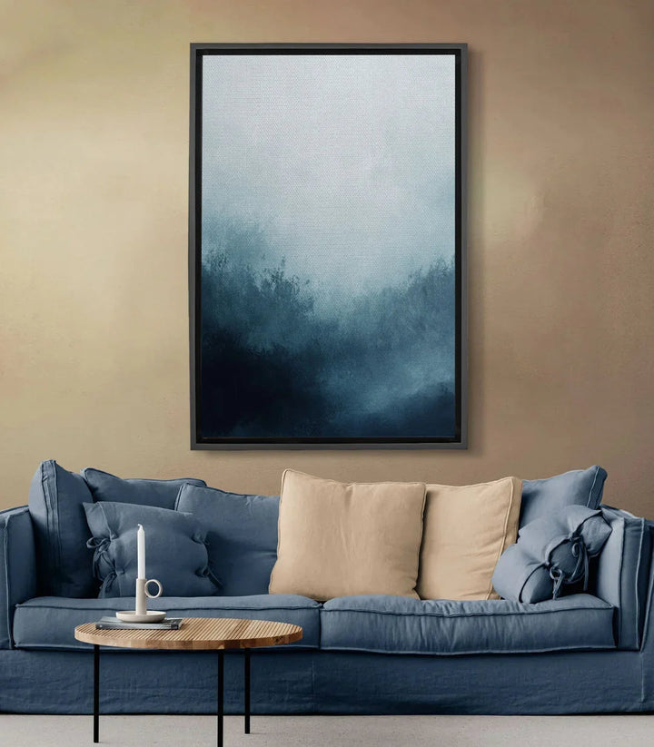 Tableau Silent Drift paysage brumeux abstrait bleu et blanc Massinart
