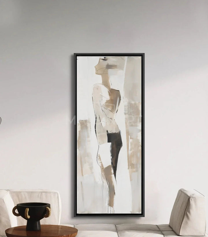 Tableau silhouette femme élégante, tons beige noir blanc, art minimaliste Massinart