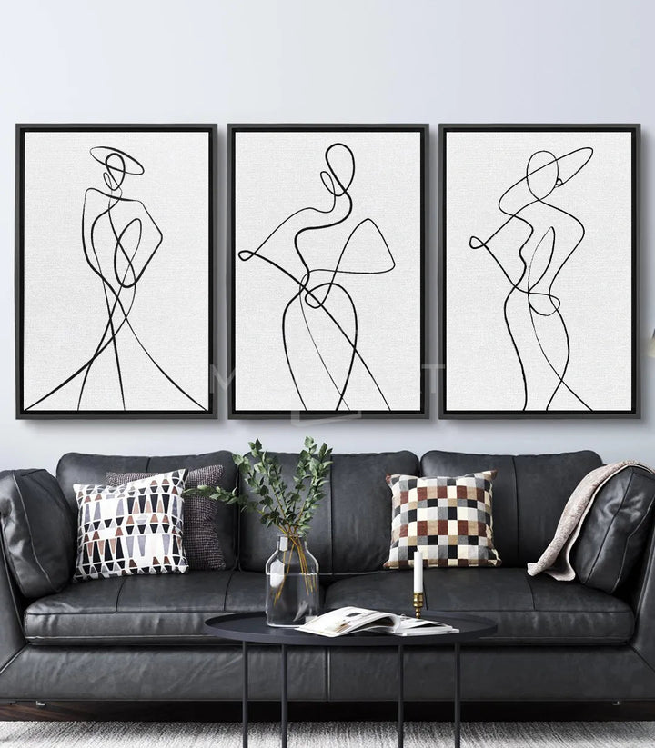 Tableau silhouette femme traits continus noirs Massinart