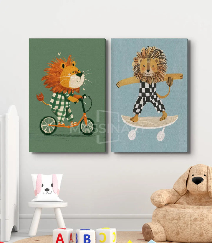 Tableau Skater King diptyque détail illustration animaux Massinart