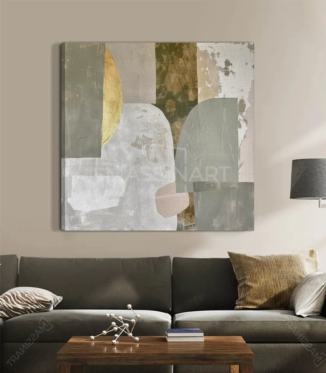 Tableau Still Layers composition géométrique, palette terracotta blanc doré Massinart