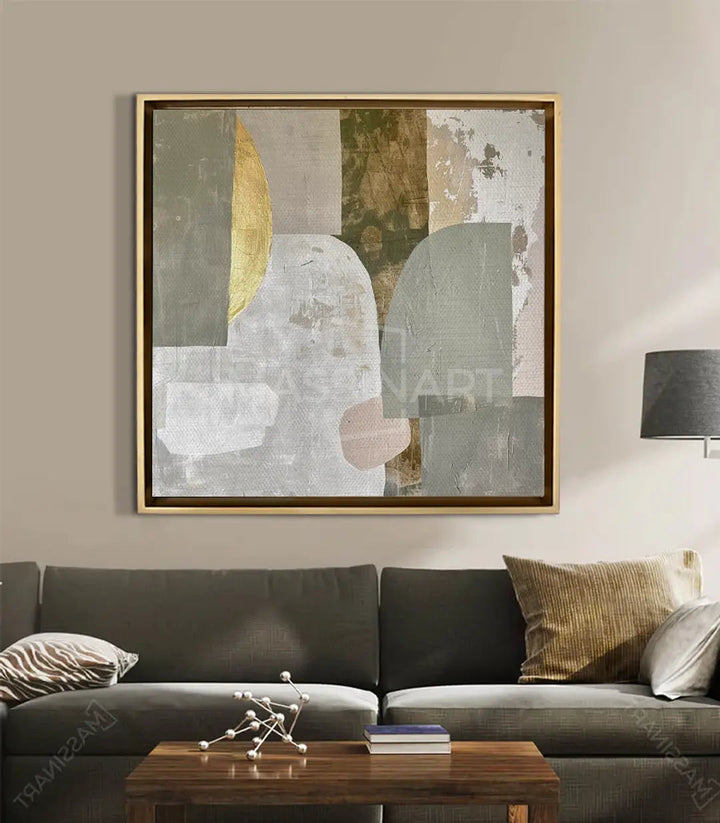Tableau Still Layers mise en situation salon moderne, décoration murale minimaliste — Massinart