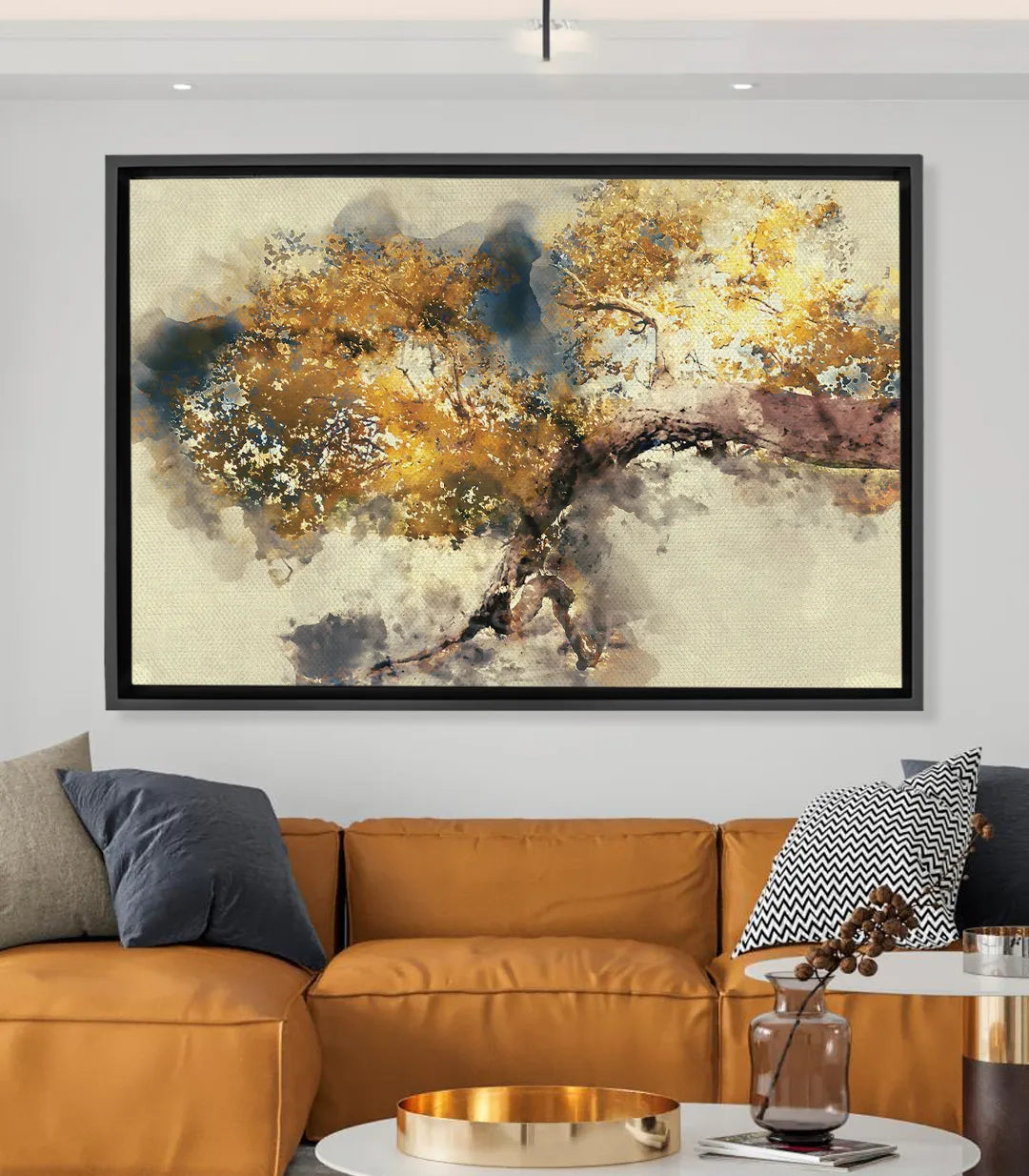 Tableau Striving Branch Massinart — arbre abstrait feuillage doré et blanc