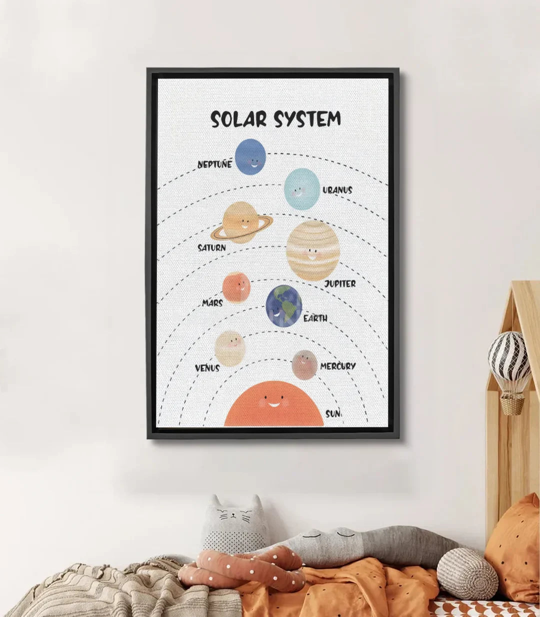 Tableau Système Solaire Massinart — illustration éducative avec planètes colorées et personnages souriants