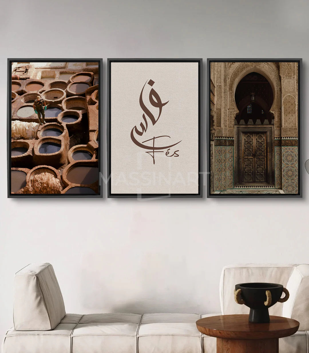Tableau tannerie Fes ocre Massinart — bassin teinture traditionnel marocain