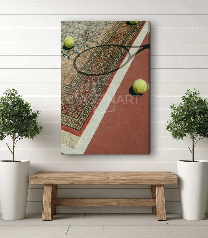 Tableau Tennis Tapis ambiance séjour, art sportif et marocain combinés, Massinart