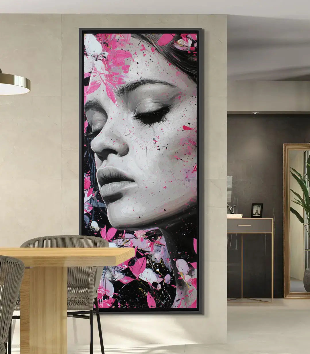 Tableau The Bloom Within portrait femme rose noir Massinart