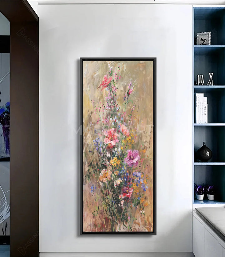 Tableau Thrive fleurs sauvages colorées roses jaunes bleus fond beige Massinart
