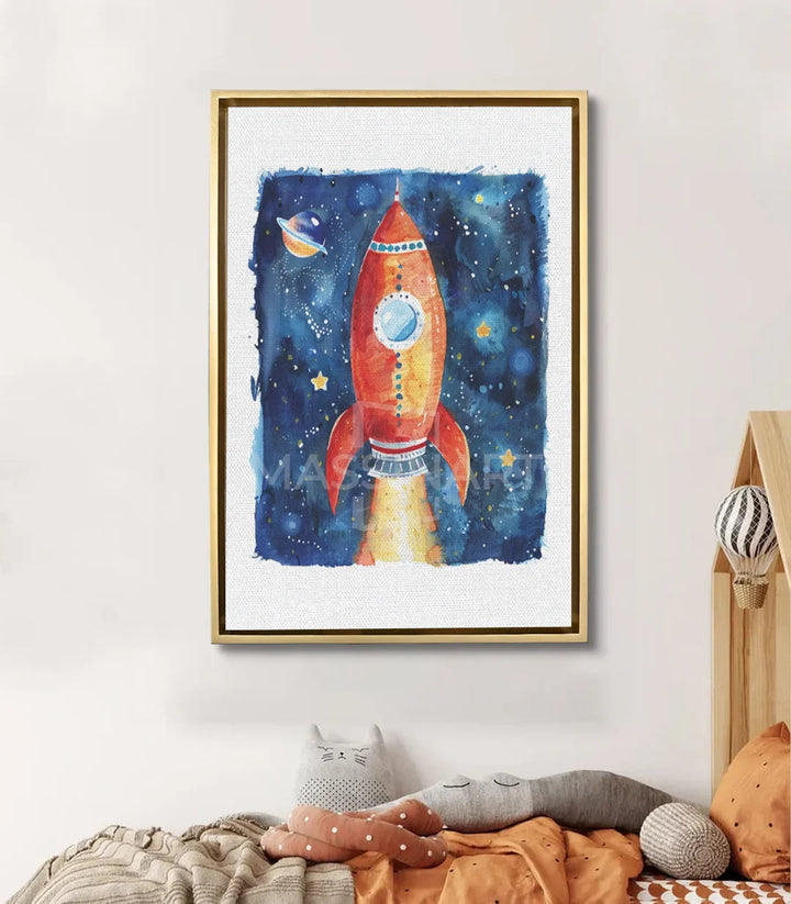 Tableau To space Massinart — mise en situation chambre enfant garçon