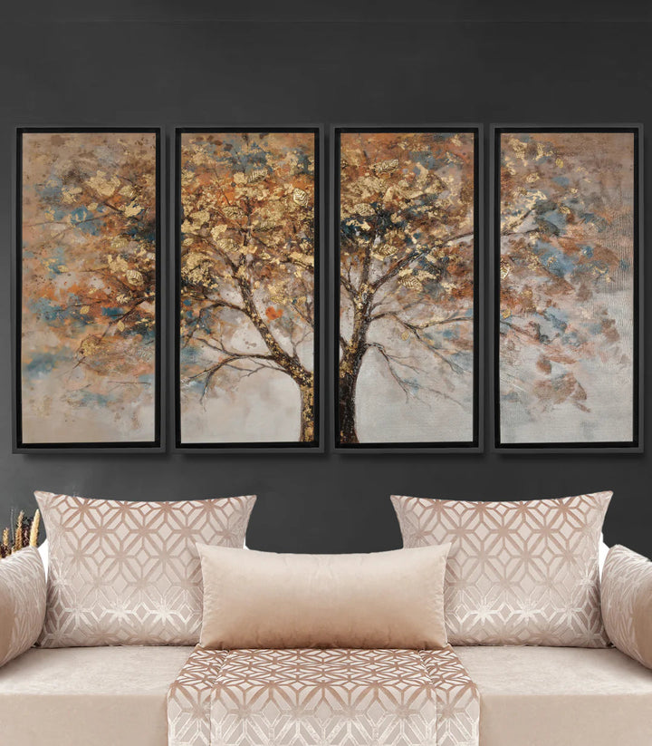 Tableau Tree of Life triptyque arbre doré Nature Massinart