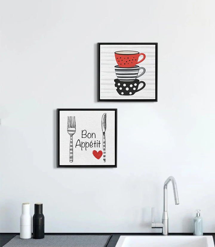 Tableau trois tasses empilées colorées rouge noir blanc Massinart