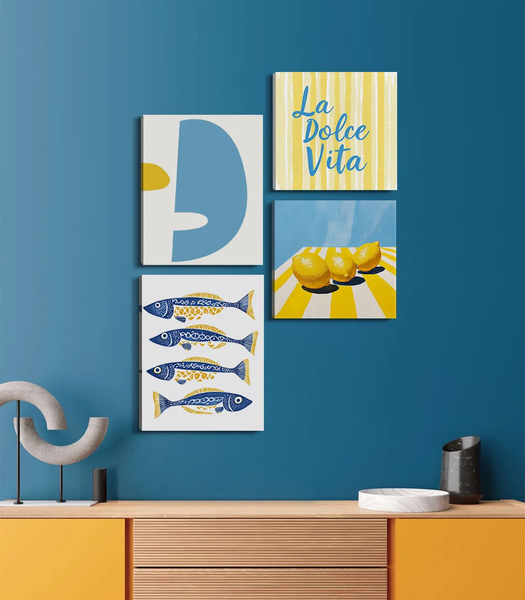Tableau visage abstrait bleu crème minimaliste Massinart
