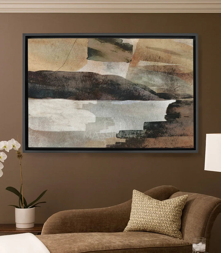 Tableau Wild Wanderings paysage abstrait horizontal, tons beige terracotta blanc et marron — Massinart