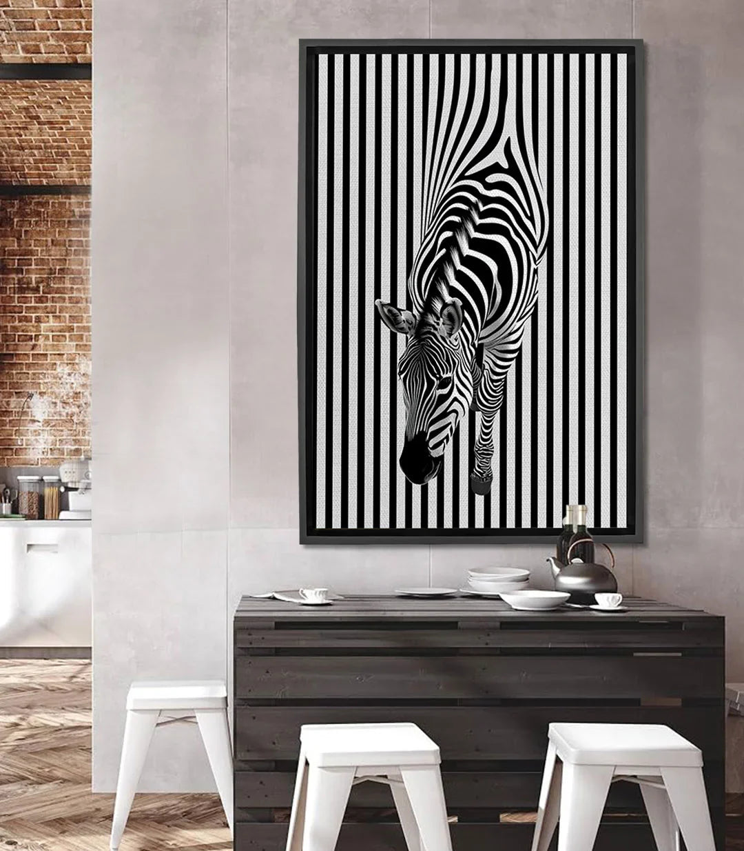 Tableau zèbre optique noir et blanc Massinart — rayures géométriques hypnotiques