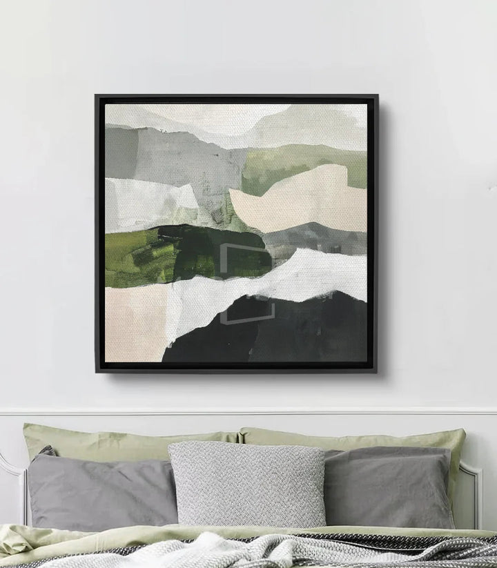 Tableau Zenith abstrait carré — paysage géométrique montagnes gris vert Massinart