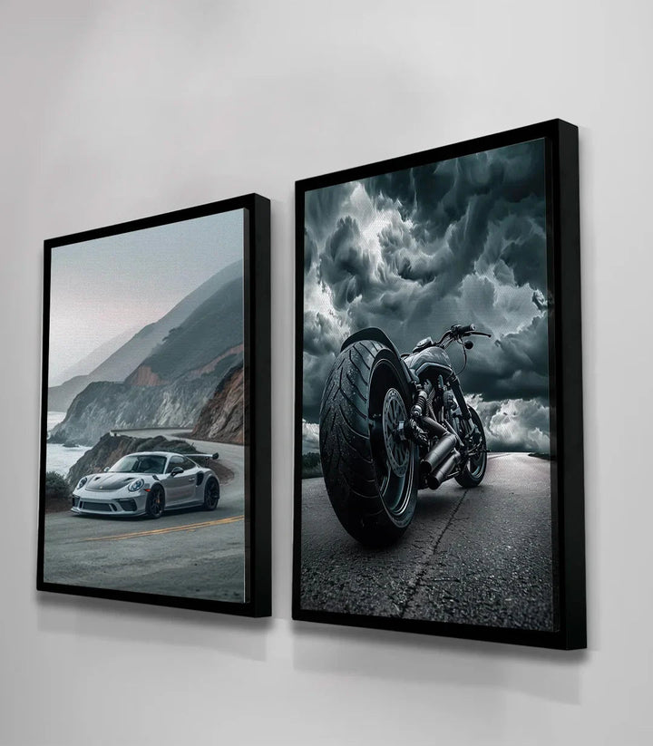 Tableaux encadrés noir sport automobile moto Massinart