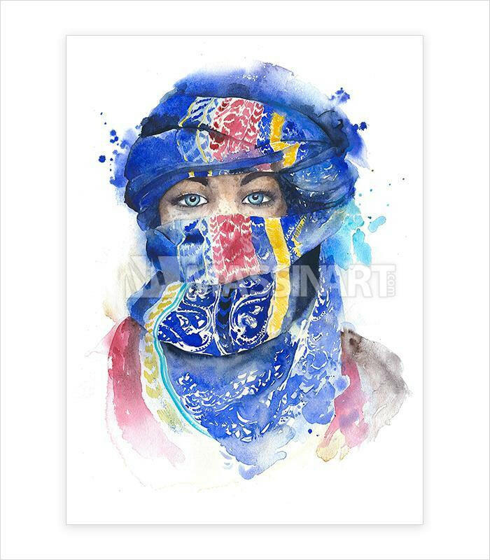 Tableau Tuareg Girl Watercolor Massinart — emballage livraison prêt à accrocher
