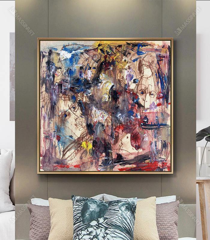 Chuchots- Tableau artistique abstrait expressionniste avec cadre américain - Massinart.ma  décoration murale au Maroc