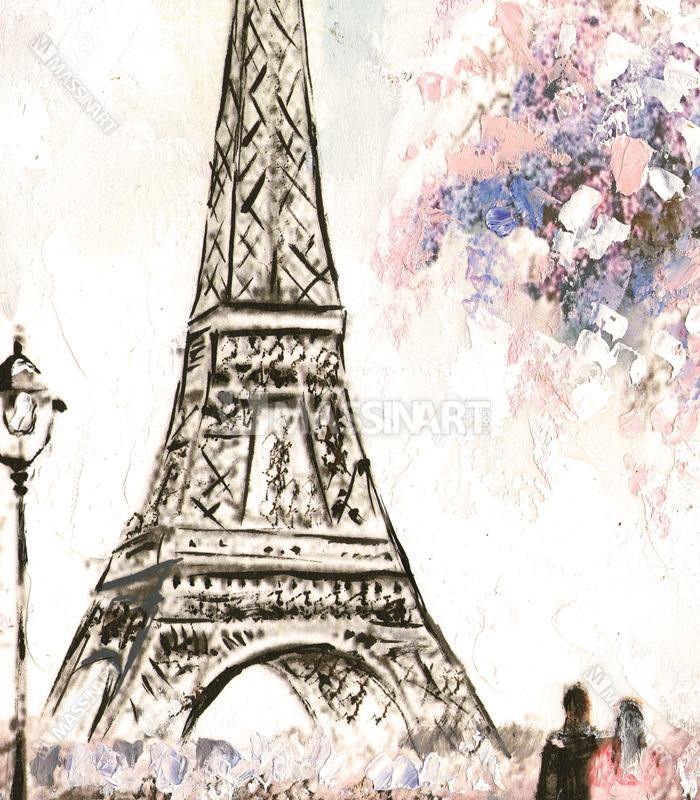 Tableau Couple face à la Tour Eiffel Massinart — emballage livraison prêt à accrocher