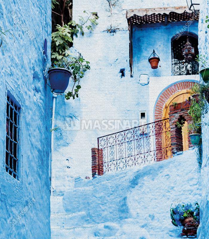 Mise en situation triptyque Maroc en Bleu salon moderne Massinart