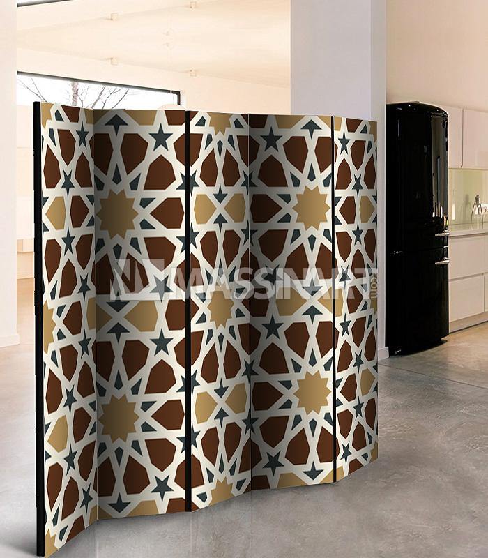 Paravent mosaïque arabe mis en situation salon moderne — décoration murale géométrique Massinart