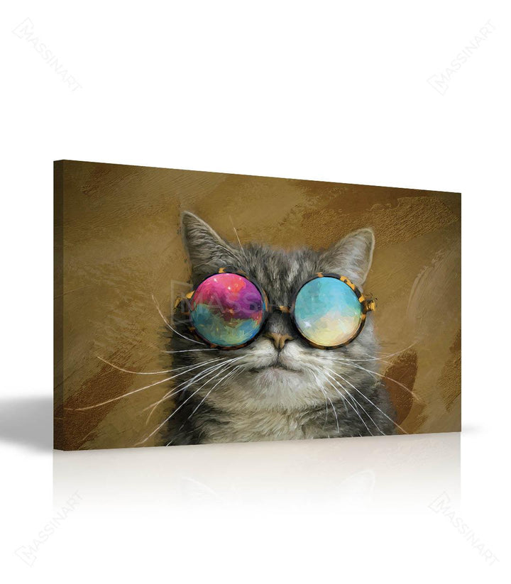 Tableau chat stylisé lunettes verres psychédéliques affiche murale Massinart