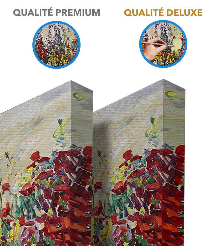 Tableau Au milieu des fleurs Massinart — harmonie rouge et pourpre avec touches jaunes