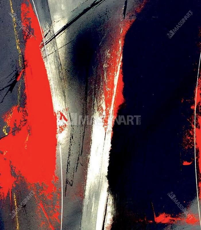 Red and grey modern abstract- encadrement cache clous doré - Massinart.ma  décoration murale au Maroc