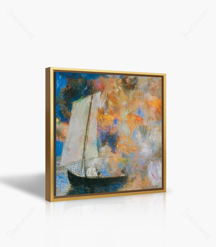 Détail tableau bateau voile — texture impressionniste orange jaune bleu Massinart