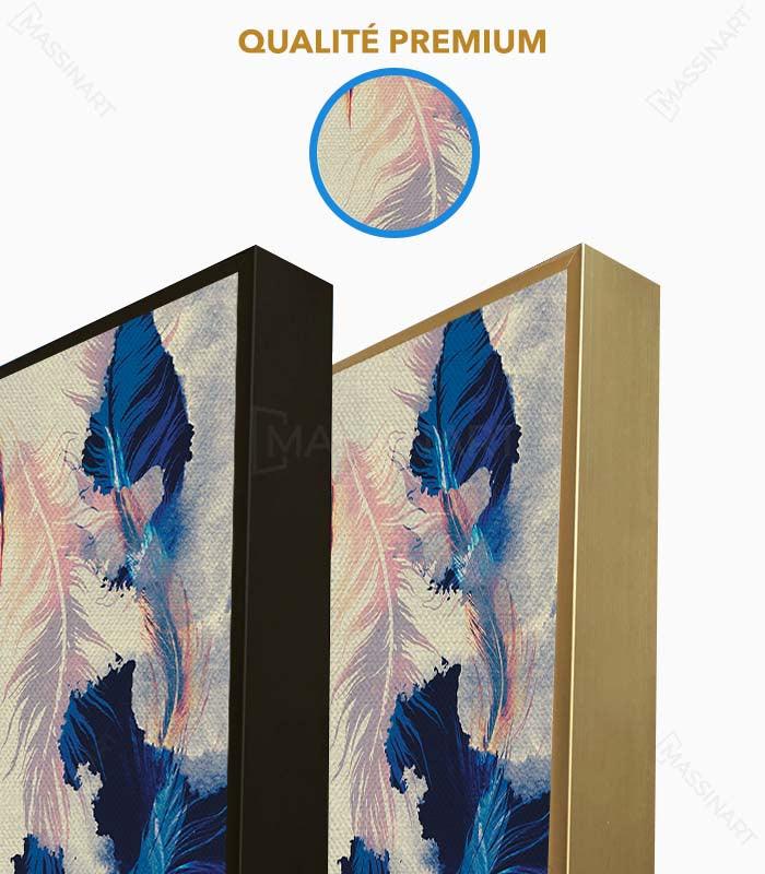 Tableau Feathers Abstract Massinart — simulation chambre, ambiance zen avec composition plumes