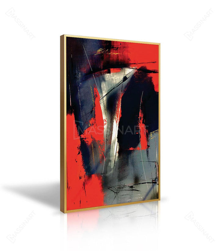 Mise en situation tableau abstrait rouge gris salon moderne Massinart
